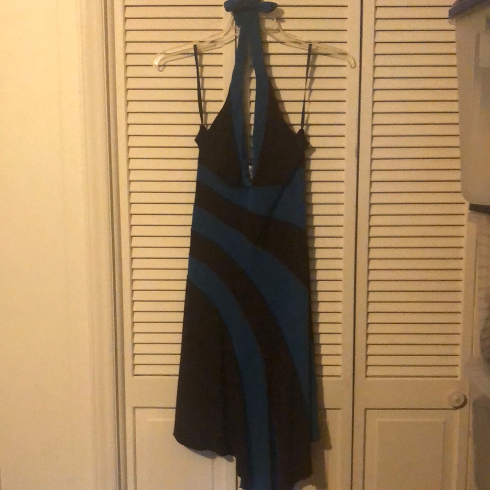 Chocolate brown & turquoise-ish asymmetrical dress